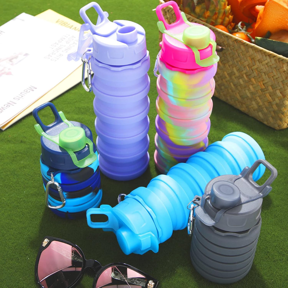5 Pcs Collapsible Water Bottles for Travel 16 oz Silicone, Colorful