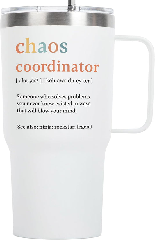 Chaos Coordinator Tumbler Mug Gifts 20 Ounce Administrative Professional Day Gifts Teacher Appreciation Gifs for Women, Gift for Co Workers Best Boss for Women