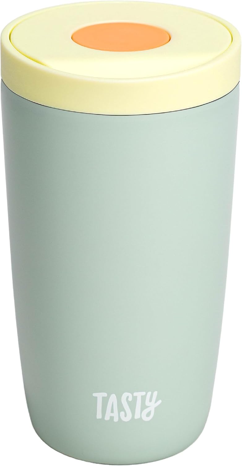 12oz Insulated Stainless Steel Push Mug, Leak-Proof Lid with One-Hand Open/Close Button, Travel Coffee Cup, Double Wall Vacuum Flask, Aqua Blue