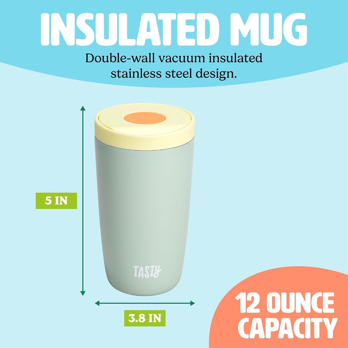 12oz Insulated Stainless Steel Push Mug, Leak-Proof Lid with One-Hand Open/Close Button, Travel Coffee Cup, Double Wall Vacuum Flask, Aqua Blue