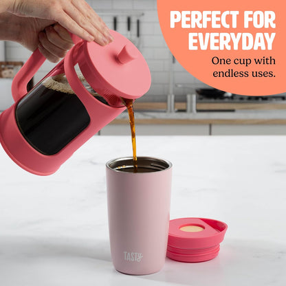 12oz Insulated Stainless Steel Push Mug, Leak-Proof Lid with One-Hand Open/Close Button, Travel Coffee Cup, Double Wall Vacuum Flask, Aqua Blue