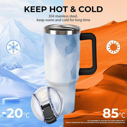 Leakproof Tumbler Vacuum Sealed Car Holder Friendly For Travel Teal And Peach Tropical Palm Leaf Pattern Water Tumbler white-style-23 - Colors A