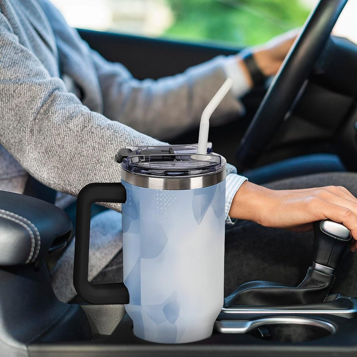 Leakproof Tumbler Vacuum Sealed Car Holder Friendly For Travel Teal And Peach Tropical Palm Leaf Pattern Water Tumbler white-style-23 - Colors A
