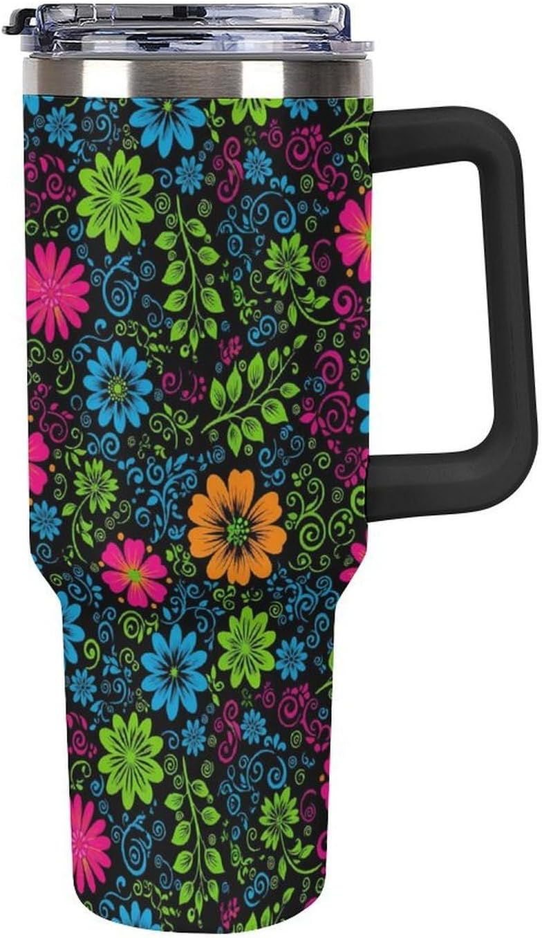 Leakproof Tumbler Vacuum Sealed Car Holder Friendly For Travel Teal And Peach Tropical Palm Leaf Pattern Water Tumbler white-style-23 - Colors A