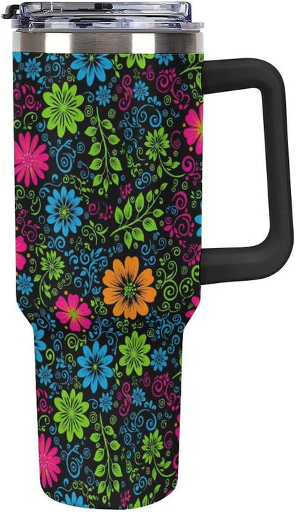 Leakproof Tumbler Vacuum Sealed Car Holder Friendly For Travel Teal And Peach Tropical Palm Leaf Pattern Water Tumbler white-style-23 - Colors A