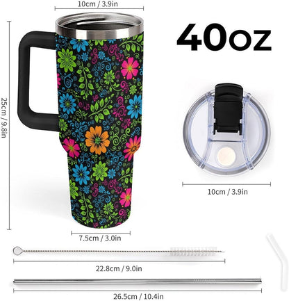 Leakproof Tumbler Vacuum Sealed Car Holder Friendly For Travel Teal And Peach Tropical Palm Leaf Pattern Water Tumbler white-style-23 - Colors A