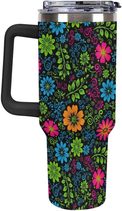 Leakproof Tumbler Vacuum Sealed Car Holder Friendly For Travel Teal And Peach Tropical Palm Leaf Pattern Water Tumbler white-style-23 - Colors A