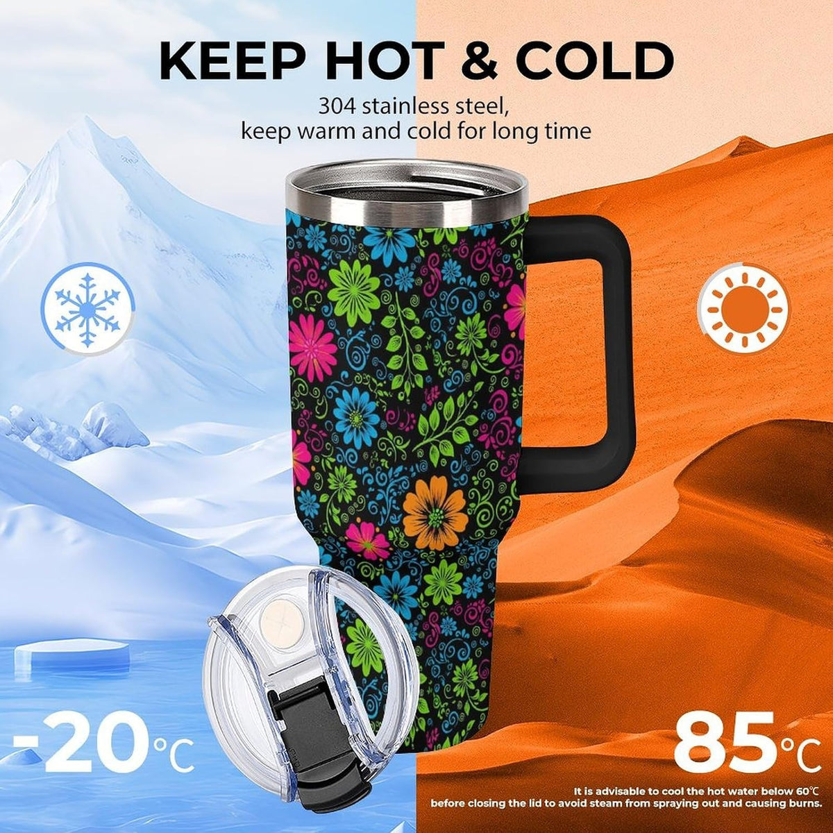 Leakproof Tumbler Vacuum Sealed Car Holder Friendly For Travel Teal And Peach Tropical Palm Leaf Pattern Water Tumbler white-style-23 - Colors A