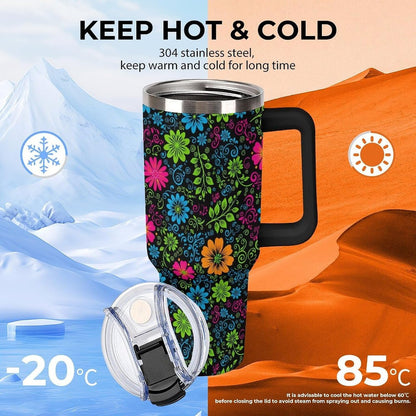 Leakproof Tumbler Vacuum Sealed Car Holder Friendly For Travel Teal And Peach Tropical Palm Leaf Pattern Water Tumbler white-style-23 - Colors A