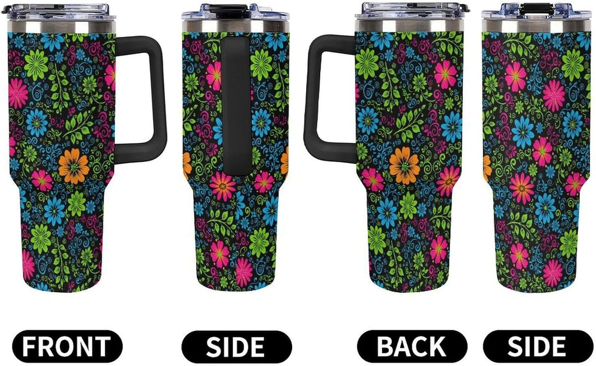 Leakproof Tumbler Vacuum Sealed Car Holder Friendly For Travel Teal And Peach Tropical Palm Leaf Pattern Water Tumbler white-style-23 - Colors A