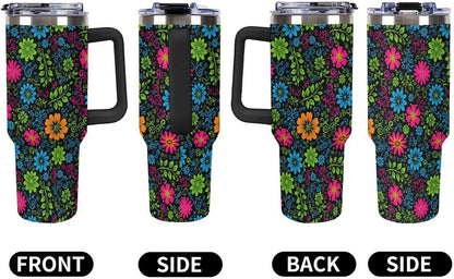 Leakproof Tumbler Vacuum Sealed Car Holder Friendly For Travel Teal And Peach Tropical Palm Leaf Pattern Water Tumbler white-style-23 - Colors A
