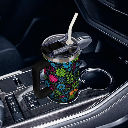 Leakproof Tumbler Vacuum Sealed Car Holder Friendly For Travel Teal And Peach Tropical Palm Leaf Pattern Water Tumbler white-style-23 - Colors A