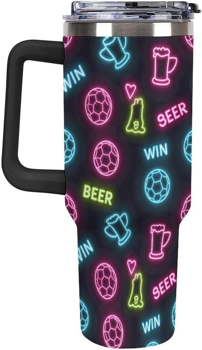 Leakproof Tumbler Vacuum Sealed Car Holder Friendly For Travel Teal And Peach Tropical Palm Leaf Pattern Water Tumbler white-style-23 - Colors A