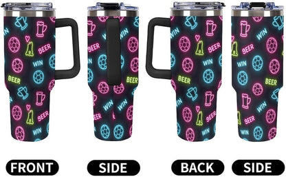 Leakproof Tumbler Vacuum Sealed Car Holder Friendly For Travel Teal And Peach Tropical Palm Leaf Pattern Water Tumbler white-style-23 - Colors A