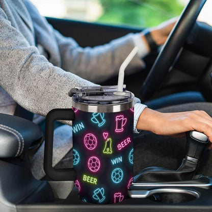 Leakproof Tumbler Vacuum Sealed Car Holder Friendly For Travel Teal And Peach Tropical Palm Leaf Pattern Water Tumbler white-style-23 - Colors A