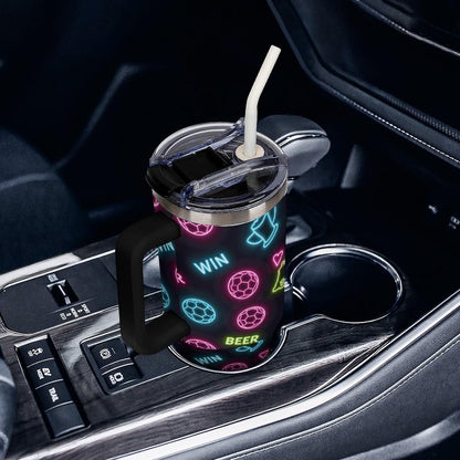 Leakproof Tumbler Vacuum Sealed Car Holder Friendly For Travel Teal And Peach Tropical Palm Leaf Pattern Water Tumbler white-style-23 - Colors A