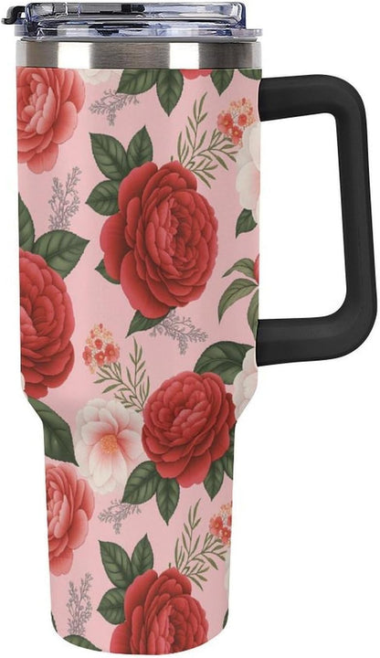 Leakproof Tumbler Vacuum Sealed Car Holder Friendly For Travel Teal And Peach Tropical Palm Leaf Pattern Water Tumbler white-style-23 - Colors A