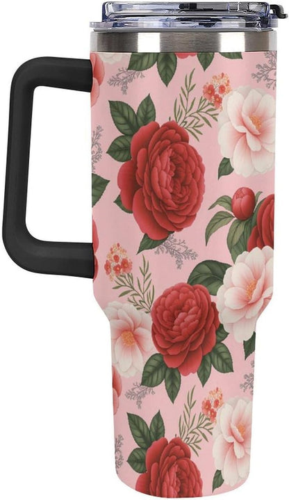 Leakproof Tumbler Vacuum Sealed Car Holder Friendly For Travel Teal And Peach Tropical Palm Leaf Pattern Water Tumbler white-style-23 - Colors A