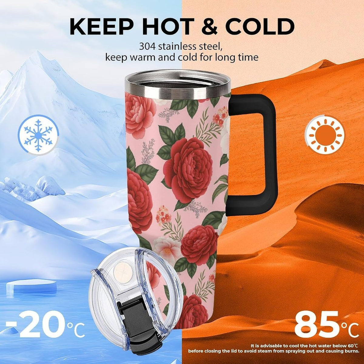 Leakproof Tumbler Vacuum Sealed Car Holder Friendly For Travel Teal And Peach Tropical Palm Leaf Pattern Water Tumbler white-style-23 - Colors A