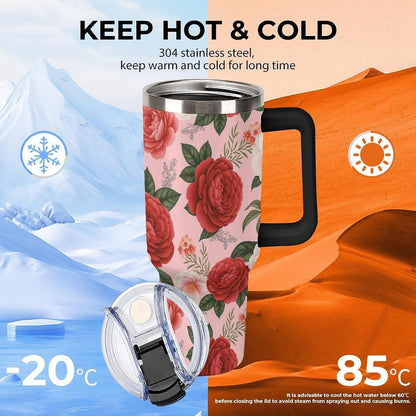 Leakproof Tumbler Vacuum Sealed Car Holder Friendly For Travel Teal And Peach Tropical Palm Leaf Pattern Water Tumbler white-style-23 - Colors A