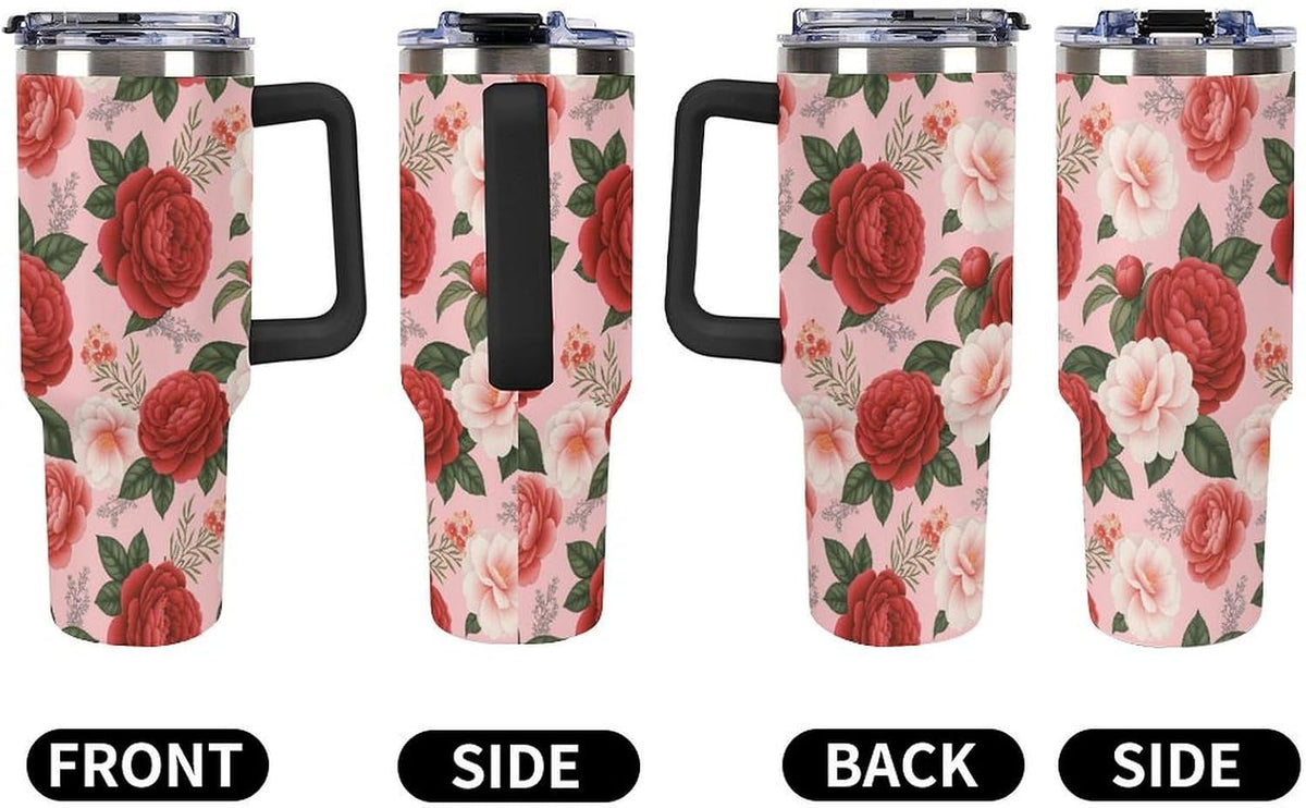 Leakproof Tumbler Vacuum Sealed Car Holder Friendly For Travel Teal And Peach Tropical Palm Leaf Pattern Water Tumbler white-style-23 - Colors A