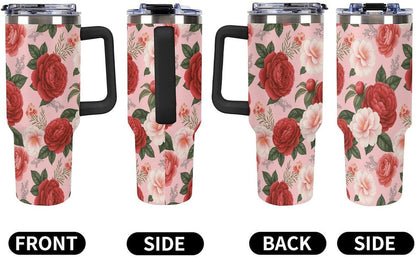 Leakproof Tumbler Vacuum Sealed Car Holder Friendly For Travel Teal And Peach Tropical Palm Leaf Pattern Water Tumbler white-style-23 - Colors A