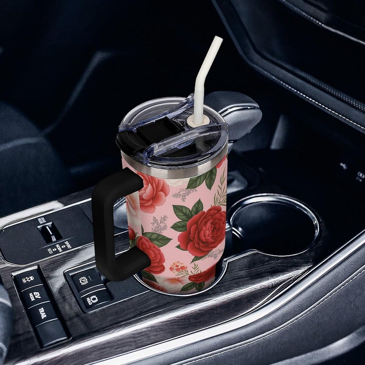 Leakproof Tumbler Vacuum Sealed Car Holder Friendly For Travel Teal And Peach Tropical Palm Leaf Pattern Water Tumbler white-style-23 - Colors A
