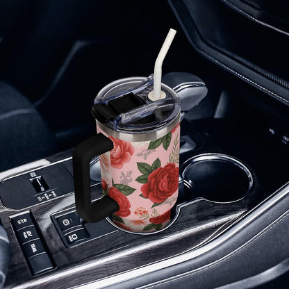 Leakproof Tumbler Vacuum Sealed Car Holder Friendly For Travel Teal And Peach Tropical Palm Leaf Pattern Water Tumbler white-style-23 - Colors A