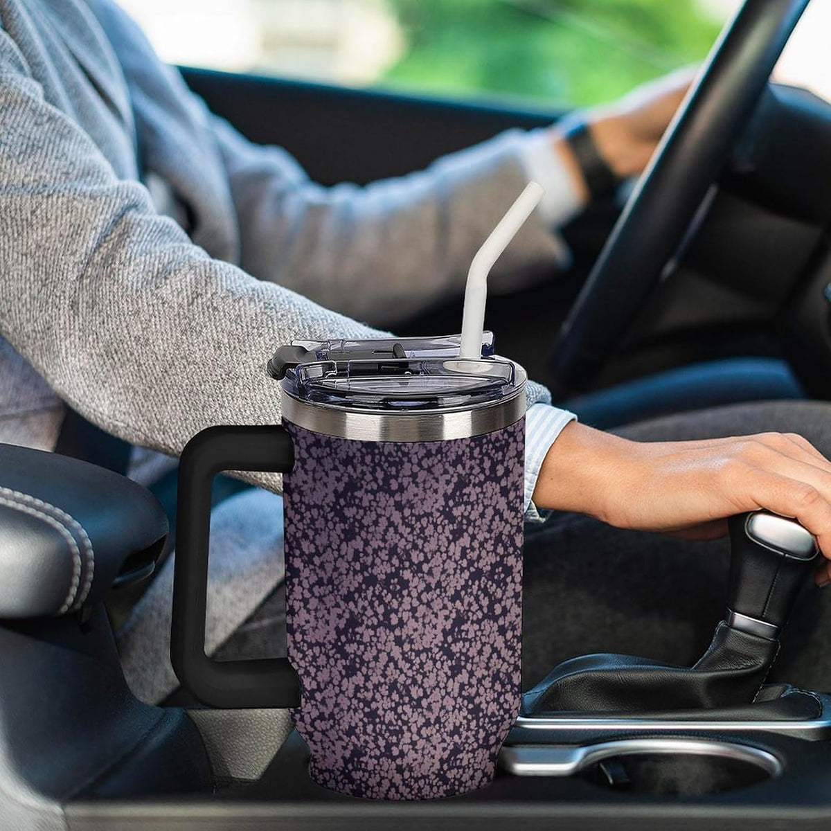 Leakproof Tumbler Vacuum Sealed Car Holder Friendly For Travel Teal And Peach Tropical Palm Leaf Pattern Water Tumbler white-style-23 - Colors A