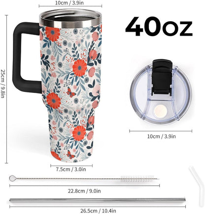 Leakproof Tumbler Vacuum Sealed Car Holder Friendly For Travel Teal And Peach Tropical Palm Leaf Pattern Water Tumbler white-style-23 - Colors A