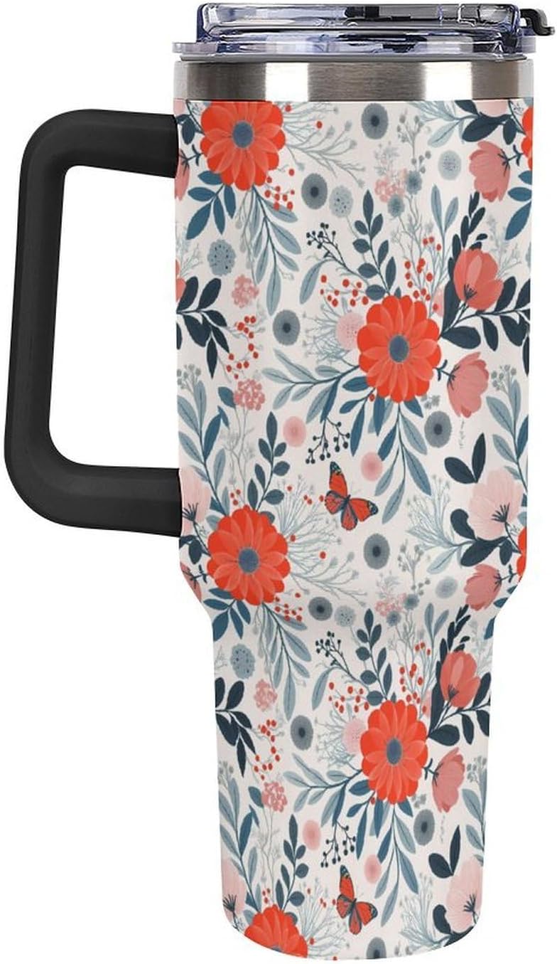 Leakproof Tumbler Vacuum Sealed Car Holder Friendly For Travel Teal And Peach Tropical Palm Leaf Pattern Water Tumbler white-style-23 - Colors A
