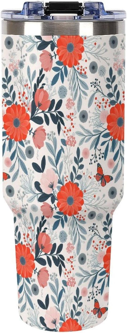 Leakproof Tumbler Vacuum Sealed Car Holder Friendly For Travel Teal And Peach Tropical Palm Leaf Pattern Water Tumbler white-style-23 - Colors A