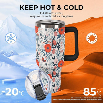 Leakproof Tumbler Vacuum Sealed Car Holder Friendly For Travel Teal And Peach Tropical Palm Leaf Pattern Water Tumbler white-style-23 - Colors A