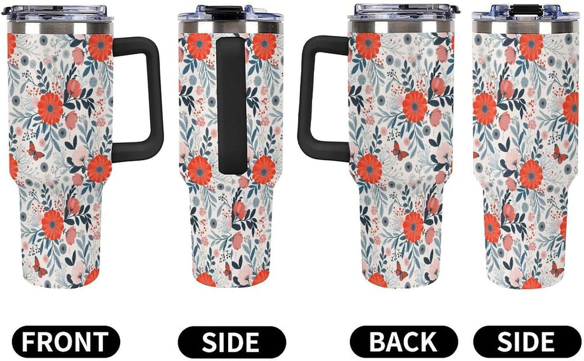 Leakproof Tumbler Vacuum Sealed Car Holder Friendly For Travel Teal And Peach Tropical Palm Leaf Pattern Water Tumbler white-style-23 - Colors A