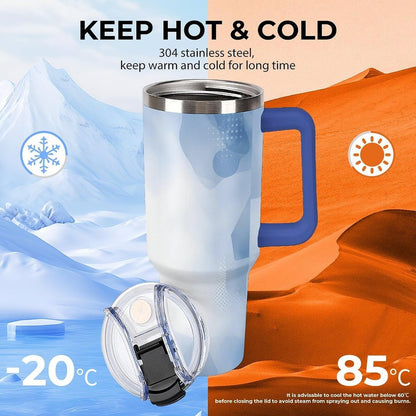 Leakproof Tumbler Vacuum Sealed Car Holder Friendly For Travel Teal And Peach Tropical Palm Leaf Pattern Water Tumbler white-style-23 - Colors A
