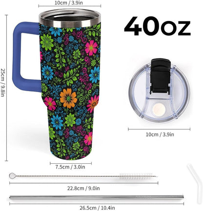 Leakproof Tumbler Vacuum Sealed Car Holder Friendly For Travel Teal And Peach Tropical Palm Leaf Pattern Water Tumbler white-style-23 - Colors A
