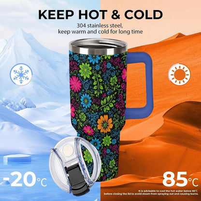 Leakproof Tumbler Vacuum Sealed Car Holder Friendly For Travel Teal And Peach Tropical Palm Leaf Pattern Water Tumbler white-style-23 - Colors A