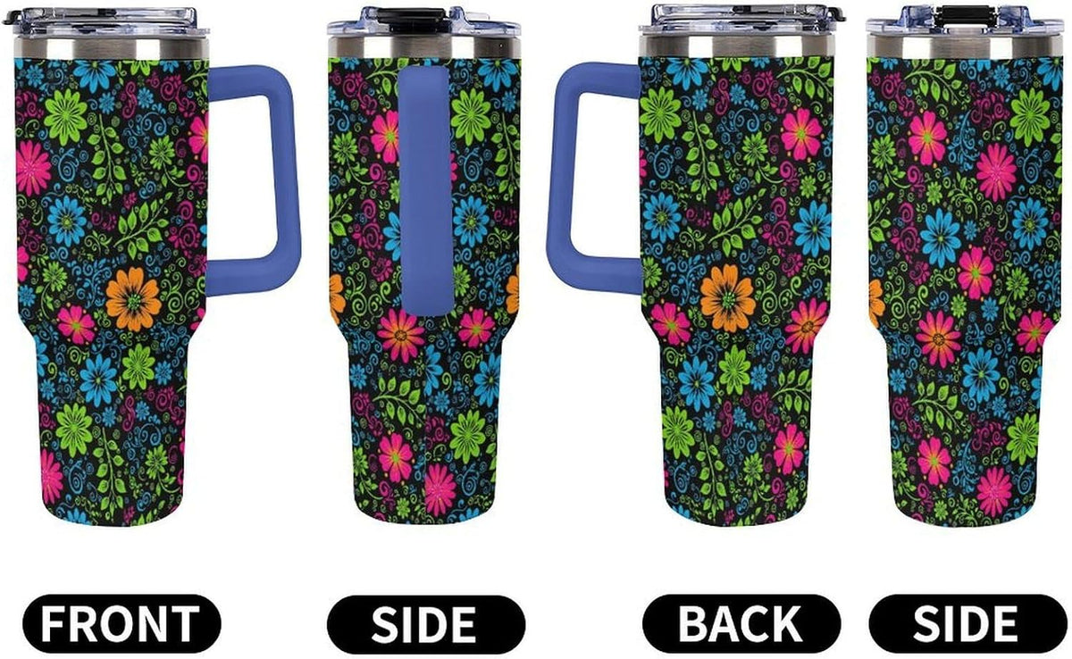 Leakproof Tumbler Vacuum Sealed Car Holder Friendly For Travel Teal And Peach Tropical Palm Leaf Pattern Water Tumbler white-style-23 - Colors A