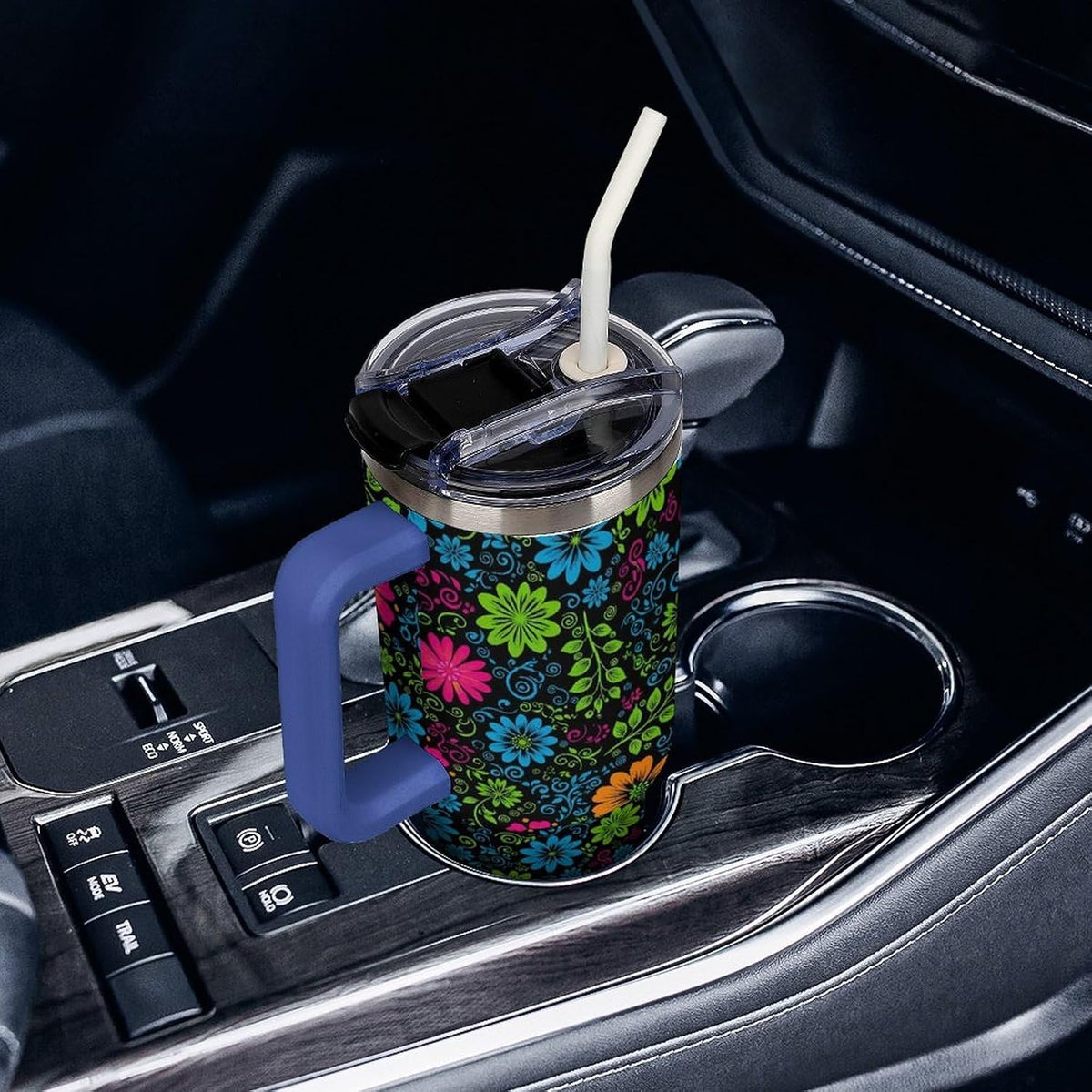 Leakproof Tumbler Vacuum Sealed Car Holder Friendly For Travel Teal And Peach Tropical Palm Leaf Pattern Water Tumbler white-style-23 - Colors A