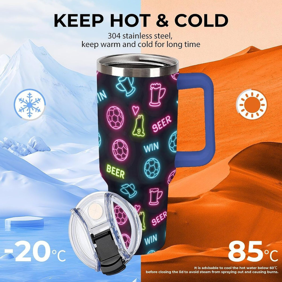 Leakproof Tumbler Vacuum Sealed Car Holder Friendly For Travel Teal And Peach Tropical Palm Leaf Pattern Water Tumbler white-style-23 - Colors A