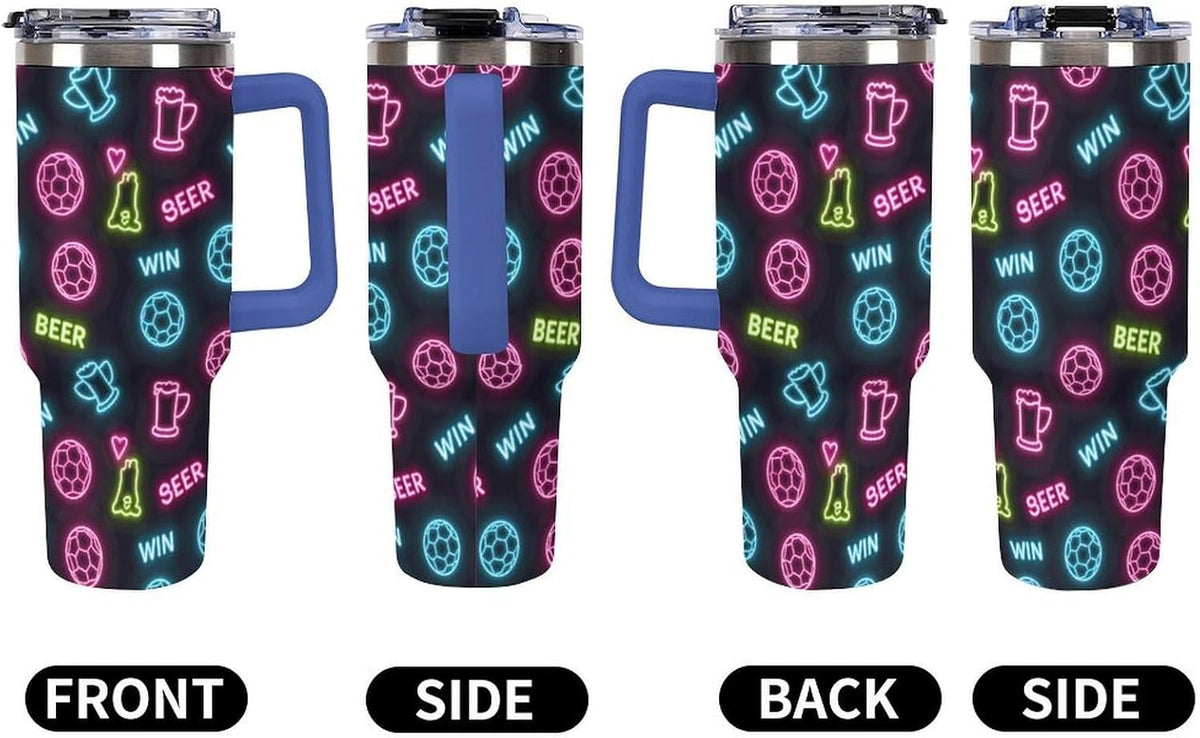Leakproof Tumbler Vacuum Sealed Car Holder Friendly For Travel Teal And Peach Tropical Palm Leaf Pattern Water Tumbler white-style-23 - Colors A