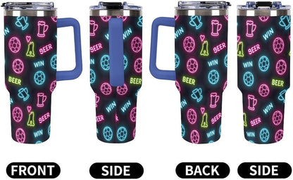 Leakproof Tumbler Vacuum Sealed Car Holder Friendly For Travel Teal And Peach Tropical Palm Leaf Pattern Water Tumbler white-style-23 - Colors A