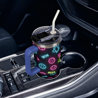 Leakproof Tumbler Vacuum Sealed Car Holder Friendly For Travel Teal And Peach Tropical Palm Leaf Pattern Water Tumbler white-style-23 - Colors A