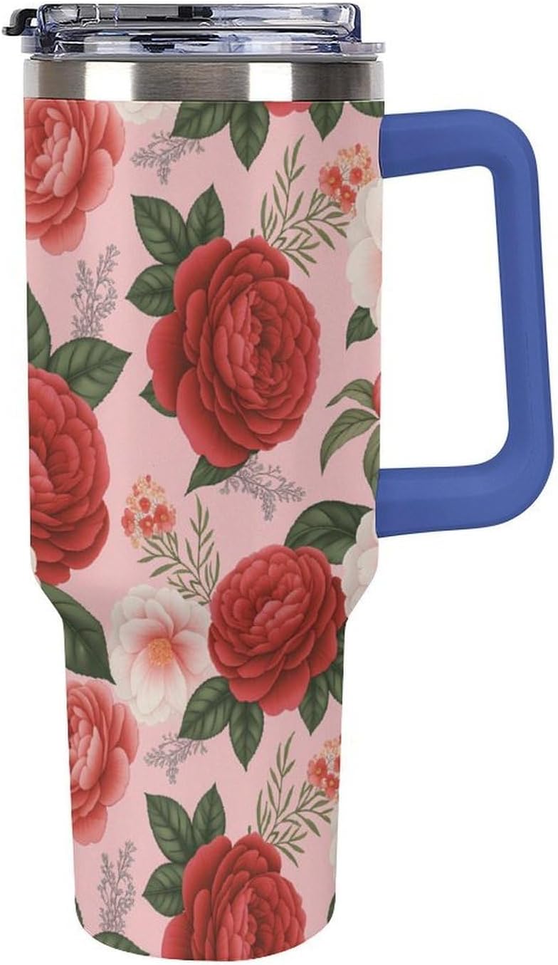 Leakproof Tumbler Vacuum Sealed Car Holder Friendly For Travel Teal And Peach Tropical Palm Leaf Pattern Water Tumbler white-style-23 - Colors A