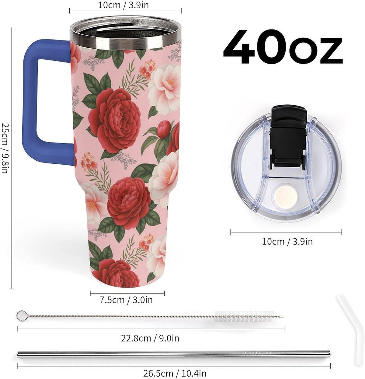 Leakproof Tumbler Vacuum Sealed Car Holder Friendly For Travel Teal And Peach Tropical Palm Leaf Pattern Water Tumbler white-style-23 - Colors A