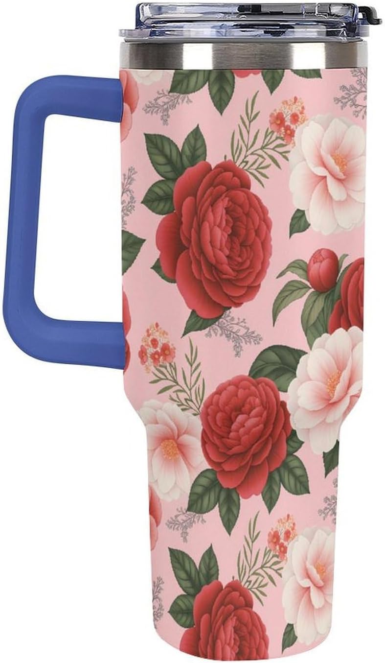 Leakproof Tumbler Vacuum Sealed Car Holder Friendly For Travel Teal And Peach Tropical Palm Leaf Pattern Water Tumbler white-style-23 - Colors A