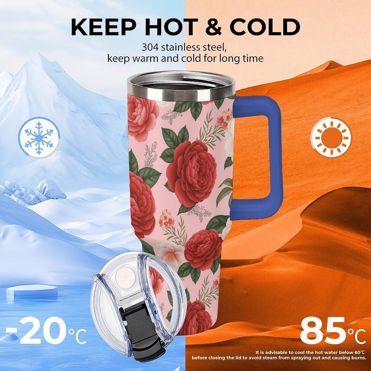 Leakproof Tumbler Vacuum Sealed Car Holder Friendly For Travel Teal And Peach Tropical Palm Leaf Pattern Water Tumbler white-style-23 - Colors A