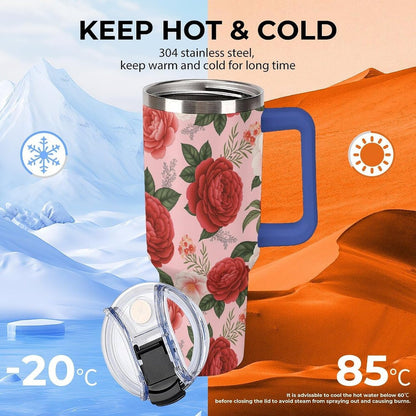 Leakproof Tumbler Vacuum Sealed Car Holder Friendly For Travel Teal And Peach Tropical Palm Leaf Pattern Water Tumbler white-style-23 - Colors A