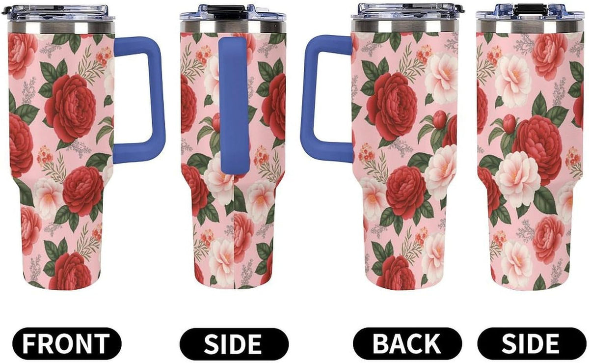 Leakproof Tumbler Vacuum Sealed Car Holder Friendly For Travel Teal And Peach Tropical Palm Leaf Pattern Water Tumbler white-style-23 - Colors A