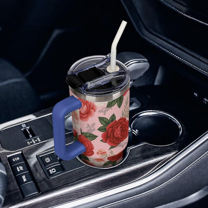 Leakproof Tumbler Vacuum Sealed Car Holder Friendly For Travel Teal And Peach Tropical Palm Leaf Pattern Water Tumbler white-style-23 - Colors A